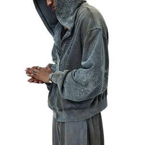Chándal con Capucha para Hombre, Teñido, de Manga Larga, Corte Holgado, Color Sólido, Estilo Urbano, con Bolsillos Laterales, para Otoño, Unisex, Nuevo - Product Image 5