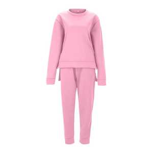 Conjunto Deportivo de Algodón Rosa para Mujer, con Capucha, Manga Larga, Color Sólido, Informal, para Invierno, Corte Regular, Cintura Elástica, Pantalones Largos, Forro Polar - Product Image 3