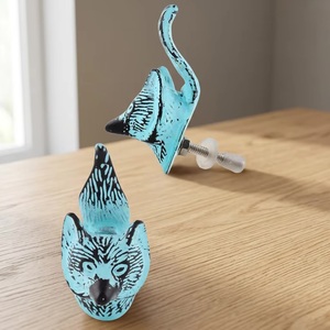 Ba Blue Distressed Fox Head Cabinet Knob Zinc Alloy Novelty Shape Drawer Handle for Storage Closet <b>Rustic</b> Design - Product Image 1