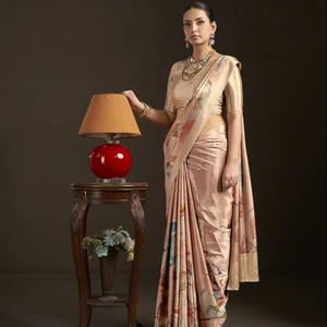 Sari indien durable prêt-à-porter avec chemisier cousu, en crêpe de soie à imprimé numérique floral, vente en gros pour l'exportation - Product Image 1