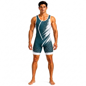 Combinaison de lutte pour homme, impression par sublimation, tissu extensible en spandex et polyester, respirant, séchage rapide, taille adulte - Product Image 1