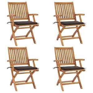 Chaises de patio pliantes en bois de teck massif, 4 pièces, avec coussins - Product Image 1