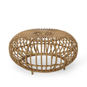 Table basse Boho en faux rotin, fabriquée à la main en polyéthylène 29.5 \ "W pour une utilisation en patio intérieur et extérieur - Product Image 2