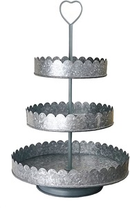 <b>3</b>-<b>Tiered</b> Iron Handmade Serving Tray with Heart Handle Wide Base for Stability Reusable Dishwasher Safe <b>Cake</b> <b>Stand</b> - Product Image 3