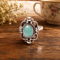 Bague en argent sterling 925 avec amazonite ovale cabochon, style bohème artisanal, filigrane, bijou statement, plaqué or rose et or jaune, art unique