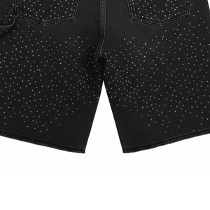Shorts cargo en jean noir pour homme, taille mi-haute, déchirés, effet vieilli, décorés de strass, style vintage, respirants, coupe-vent, écologiques, décontractés - Product Image 6