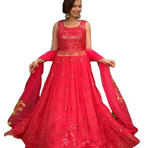 Vestido Anarkali de trabajo de secuencia de bordado de Georgette de imitación de diseñador más reciente de Fab Zone - Product Image 1