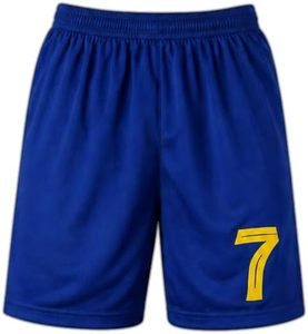 Yellow Soccer Jersey Set #7 with Blue <b>Shorts</b> Crew Neck <b>Short</b> Sleeve Moisture Wicking <b>Polyester</b> Men's Adult & kids Uniform - Product Image 3