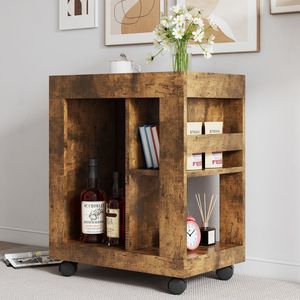 Mid-Century Modern Movable <b>Side</b> Cabinet for Sofa Brown Household Trolley Storage Locker Shelf for Living Room - Product Image 5