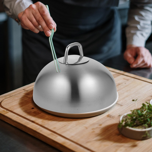 Utensilio de cocina: Tapa para carne de acero inoxidable engrosado, tipo cúpula estilo occidental con asa, artículo de vajilla, precio al por mayor - Product Image 1