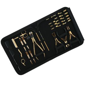Kit professionnel d'extensions capillaires avec pince à sertir, coupe-bandes, crochet à boucle, pinces de sectionnement, pince à extensions tap-in, ciseaux, peigne, rasoir - Product Image 1