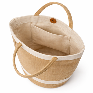 Sac fourre-tout réutilisable en jute avec fermeture à bouton, sac de courses écologique en fibre naturelle, sac de plage - Product Image 3