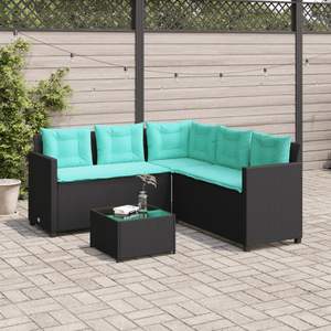Sofá de Patio de Ratán PE Negro y Azul con Acero con Recubrimiento en Polvo y Vidrio Templado, Muebles de Exterior - Product Image 3