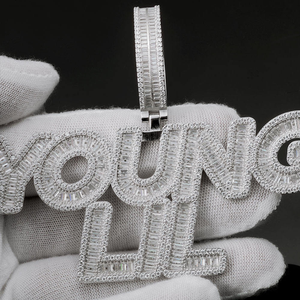 Collar de moda para hombre, estilo hip hop, con colgante YOUNG LIL de moissanita, con piedras baguette, ideal para fiestas, regalo. - Product Image 2