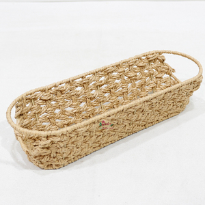 Plateau en corde de papier de forme ovale tissé naturel avec poignées pour décoration intérieure et affichage de comptoir - Product Image 1