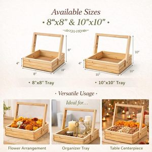 Pinewood Hamper Gift Handle <b>Basket</b>, with Decoration Net & <b>Flowers</b>, Festival Gift Hamper, Wooden Gift Hamper <b>Basket</b>. - Product Image 4