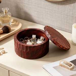 Multifunctional <b>Storage</b> Organizer for Rings Earrings Bracelets Minimalist Design Round Shape Wooden Jewelry Box with Hook - Product Image 3