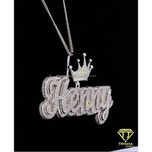 Collier de luxe personnalisé Henny Script en moissanite certifiée GIA, en argent sterling 925 plaqué or, avec nom couronné, taille brillant, style Hip Hop - Product Image 2
