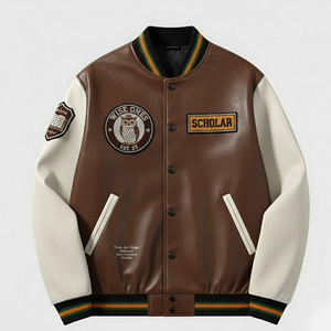 Chaquetas Varsity con Cuello Alto para Hombre al por Mayor, Chaquetas Varsity de Cuero Teñido Liso en Grandes Cantidades a Precio Económico - Product Image 1