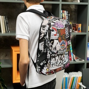 Sac à dos élégant pour homme en cuir véritable, imperméable et léger, motif graffiti, grande capacité de rangement, compartiment pour ordinateur, raffiné - Product Image 5