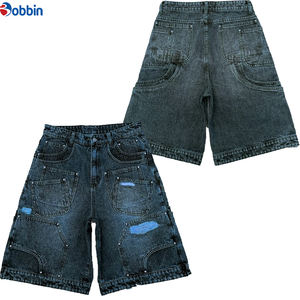 Shorts en jean pour hommes, style streetwear hip-hop, été, personnalisés, avec poches utilitaires cargo, coupe baggy, effet délavé à la pierre et à l'acide - Product Image 6
