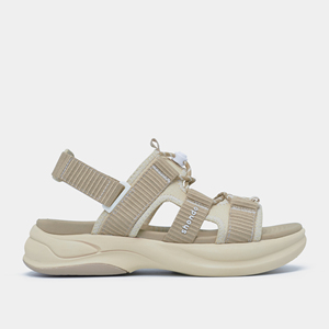 Sandales Shondo à brides croisées, dessus en textile beige, semelle EVA amortie, décontractées d'été, bout ouvert, fermeture à boucle - Product Image 3