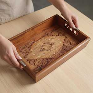 ชุดถาดเสิร์ฟไม้ชีแชมแกะสลักด้วยมือ สไตล์บ้านไร่แบบเรียบง่าย ถาดน้ำชา - Product Image 3