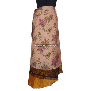 2 Layer Vintage Indian Boho Hippie Sari Saree Silk <b>Wrap</b> <b>Skirt</b> Women Vintage Silk Magic 38 Inch Long <b>Wrap</b> <b>Skirt</b> Halter Tube Maxi - Product Image 2