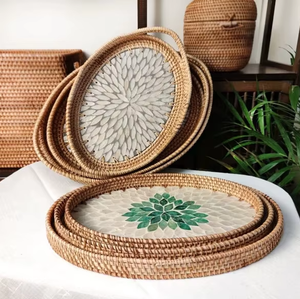 Magnifique plateau en rotin et nacre, idéal pour le rangement de vaisselle, artisanat, articles les plus vendus, vaisselle de mariage, plateaux alimentaires - Product Image 4