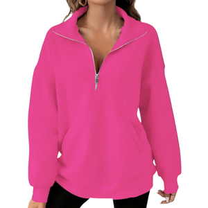 Sweat-shirt à col rabattu pour femme, pull en polaire à quart de zip, marque privée, coupe oversize, vêtements d'hiver vierges, fournisseur, logo personnalisé - Product Image 3