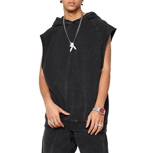 Chaleco con capucha sin mangas para hombre, estilo urbano, color sólido, de algodón, para verano. - Product Image 1
