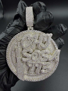 Iced Out SOSA Pendant Necklace Baguette Diamond Hip Hop Charm Luxury Statement Jewelry Bling Round Medallion - Product Image 6
