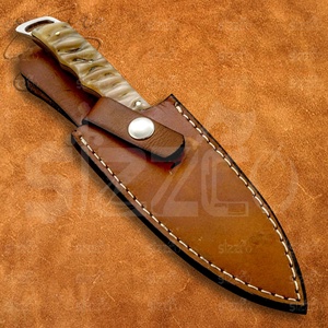 Cuchillo de Caza y Camping Hecho a Mano con Hoja Drop Point, Mango de Cuerno de Jabalí, Acero D2, Cuchillo EDC Utilitario OEM con Funda de Cuero, El Mejor Regalo - Product Image 6