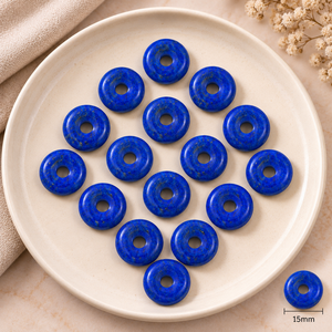 Pendentif Donut Lisse en Lapis Lazuli 15mm, Pierre Précieuse, Design Énergétique Reiki pour la Guérison par les Cristaux, pour la Fabrication de Bijoux, Vente en Gros - Product Image 4