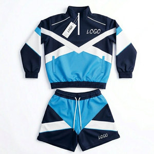 Women Sporty Tracksuit Set Color Blocking <b>Half</b>-<b>Zip</b> <b>Jacket</b> Shorts Quick Dry Polyester Spring Wear - Product Image 1