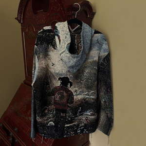 Sweat à capuche en molleton tricoté style tapisserie vintage, coupe régulière, motif dessin animé, streetwear respirant à manches longues pour homme, service OEM - Product Image 5
