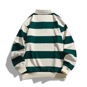 Polo de Punto a Rayas de Manga Larga para Hombre, Corte Holgado, Color Azul Marino y Blanco - Product Image 3