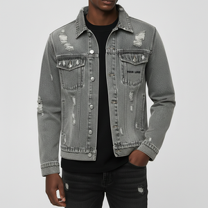 Chaqueta de Mezclilla de Algodón con Logotipo Bordado Personalizado, Cuello Camisero, Lavado Vintage y Pedrería para Hombre, Fabricante OEM - Product Image 1