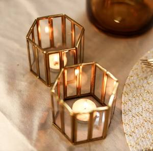 Portavelas Hexagonal de Latón de Lujo, Hecho a Mano, Ecológico, Sin Plomo, Duradero, para Decoración del Hogar, Navidad y Pascua - Product Image 2