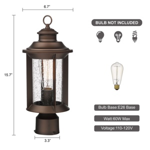 Lampadaire de jardin décoratif en aluminium 60W en gros d'usine avec abat-jour en verre bouillonné - Product Image 2