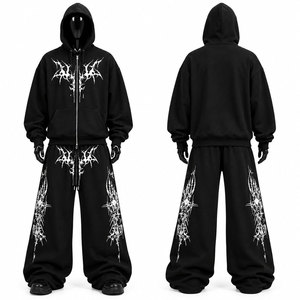 Conjunto de Sudadera con Capucha y Pantalones Deportivos con Estampado Desgastado por el Sol, Diseño Moderno y a la Moda, Tejido de Algodón Polar Cómodo, Chándal Cálido para Invierno - Product Image 1
