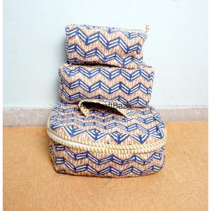 กระเป๋าซิปผ้าฝ้ายแท้ 100% ลายทาง ทำด้วยมือ สำหรับใช้ในชีวิตประจำวัน การเดินทาง และจัดเก็บเครื่องสำอาง - ชุด 3 ใบ - Product Image 2