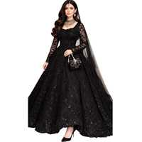 Gaun Anarkali Hitam Elegan Berpayet, Panjang Lantai, Lengan Panjang, Pakaian Pernikahan India Pakistan, Gaun Formal Tradisional Wanita