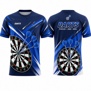 Maillot de fléchettes personnalisé bleu marine et argenté, séchage rapide, respirant, en polyester, sublimation, pour équipe de fléchettes, avec logo personnalisé, tenue de sport pour homme pour tournoi - Product Image 3