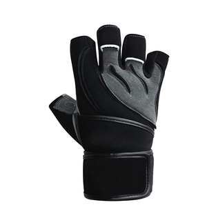 Gants de sport demi-doigts noirs avec bordure turquoise pour femme, équipement d'entraînement fitness, sangle de poignet réglable, en maille - Product Image 4