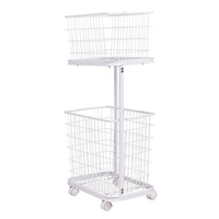 Keranjang Cuci Pakaian 2 Tingkat yang Dapat Dilepas dengan Roda, Organizer Penyimpanan Mobile untuk Kamar Mandi, Kamar Tidur, dan Ruang Cuci