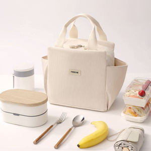 Cute Corduroy Insulated <b>Lunch</b> <b>Bag</b> with Side Pockets Thermal Cooler Tote for School <b>Girls</b> and Office Professionals - Product Image 3