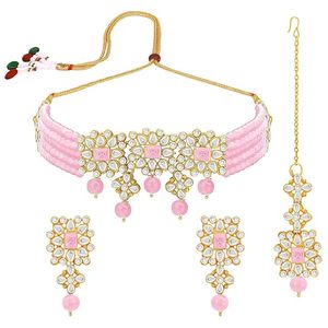 Conjunto de Joyas de Cristal Floral Rosa, Collar y Aretes Chapados en Oro de 22K, Estilo Romántico para Boda de Mujer - Product Image 6