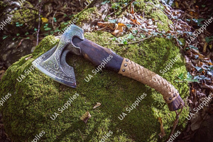 Bearded Viking Tomahawk <b>Axe</b> Hand Forged Carbon Steel Wooden <b>Handle</b> Outdoor Hunting Survival OEM ODM Custom Wholesale Low MOQs - Product Image 3