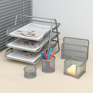 Organisateur de bureau en métal Craft India Overseas avec 3 plateaux et 2 porte-crayons pour le rangement de bureau - Product Image 6